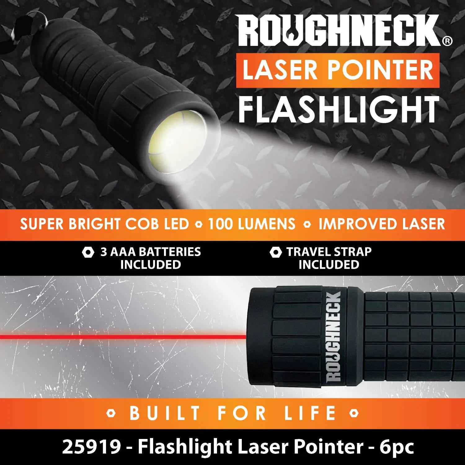 LED Laser Pointer Flashlight with Soft Touch Coating - 6 Pieces Per Retail Ready Display 25919 ROUGHNECK
