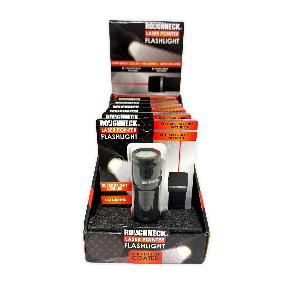 LED Laser Pointer Flashlight with Soft Touch Coating - 6 Pieces Per Retail Ready Display 25919 ROUGHNECK