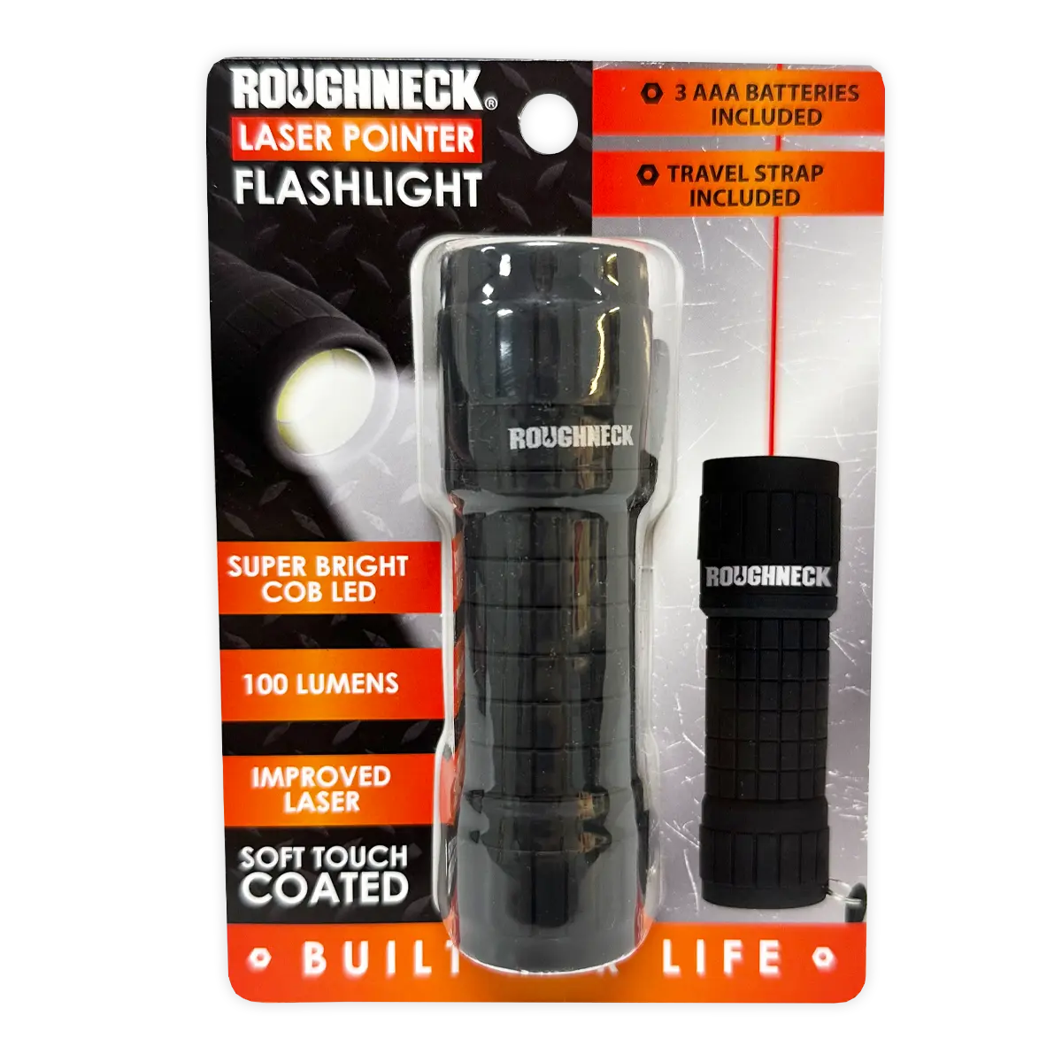 LED Laser Pointer Flashlight with Soft Touch Coating - 6 Pieces Per Retail Ready Display 25919 ROUGHNECK
