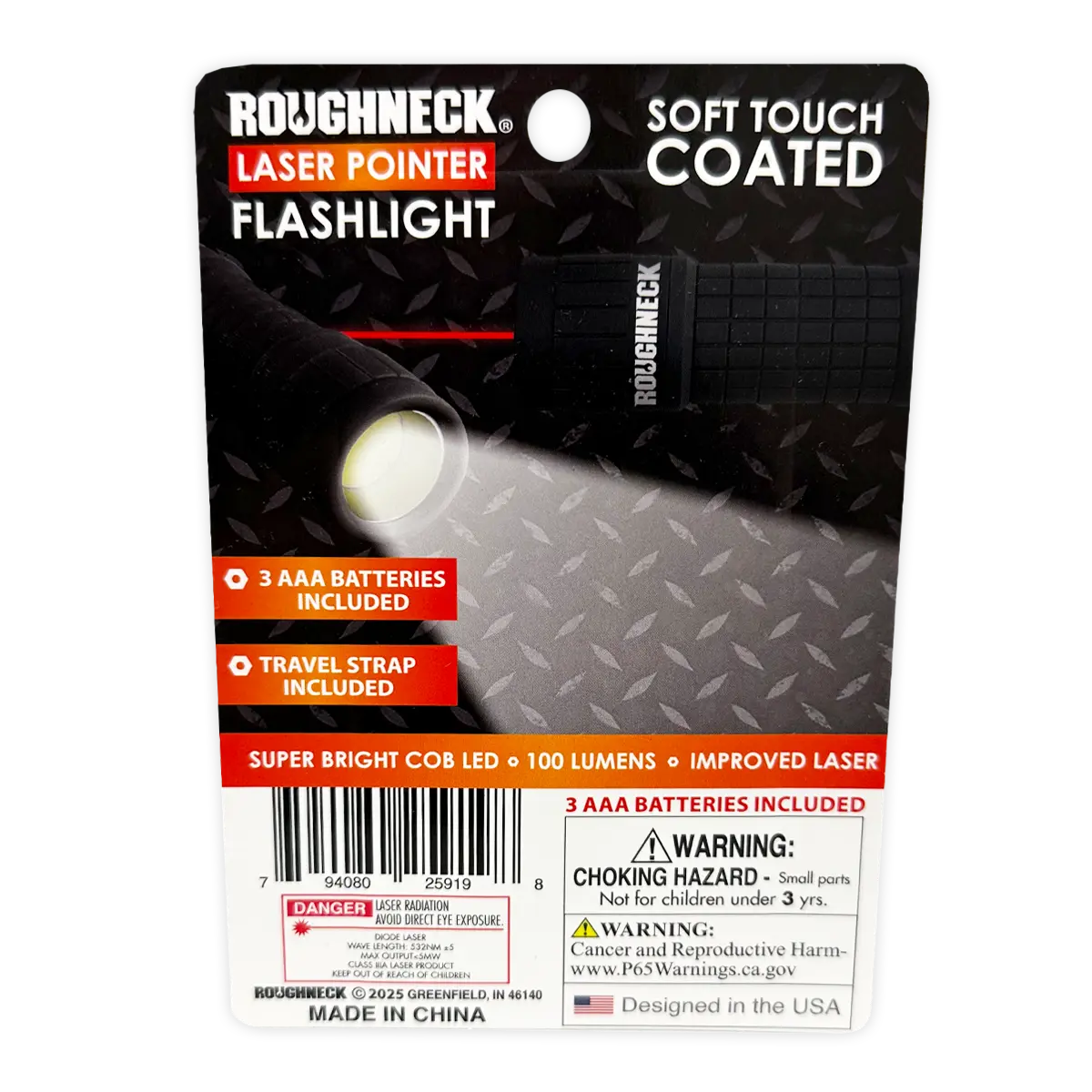 LED Laser Pointer Flashlight with Soft Touch Coating - 6 Pieces Per Retail Ready Display 25919 ROUGHNECK