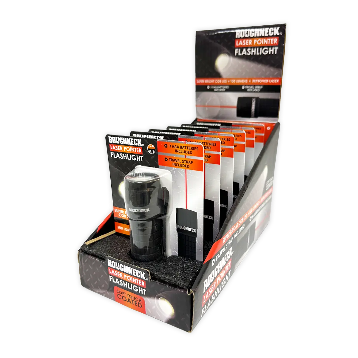 LED Laser Pointer Flashlight with Soft Touch Coating - 6 Pieces Per Retail Ready Display 25919 ROUGHNECK