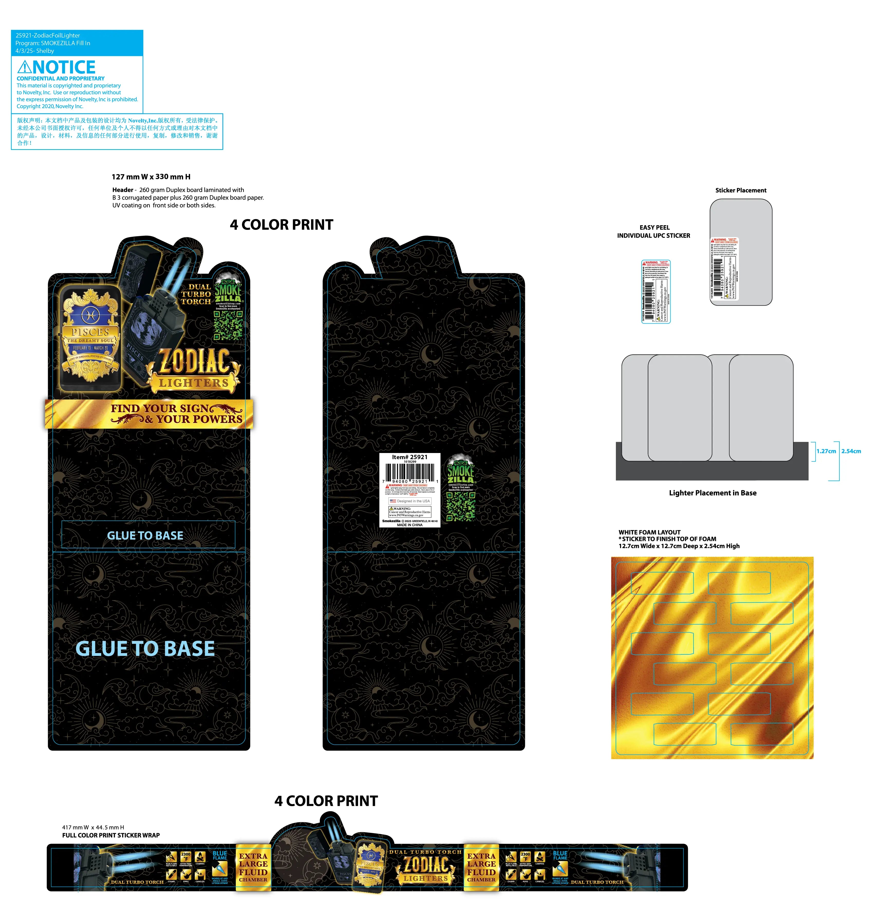 Zodiac Foil Dual Turbo Torch Lighter- 12 Pieces Per Retail Ready Display 25921 SMOKEZILLA