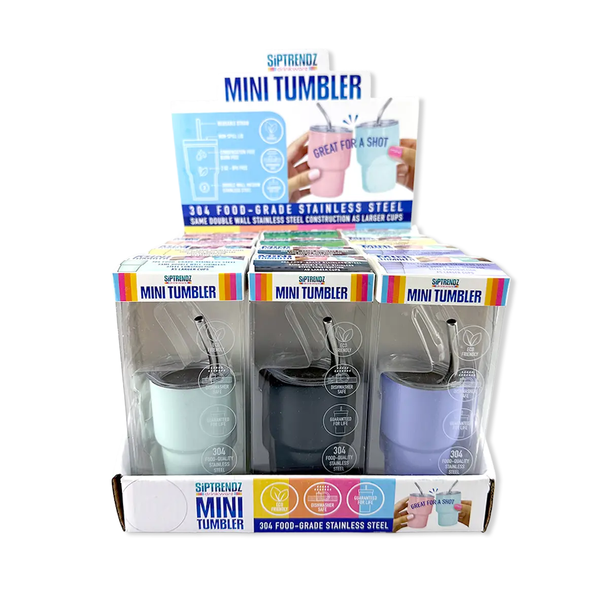 Stainless Steel 2oz Insulated Mini Shot Tumblers - 12 Pieces Per Retail Ready Display 25943 GEAR HEAD