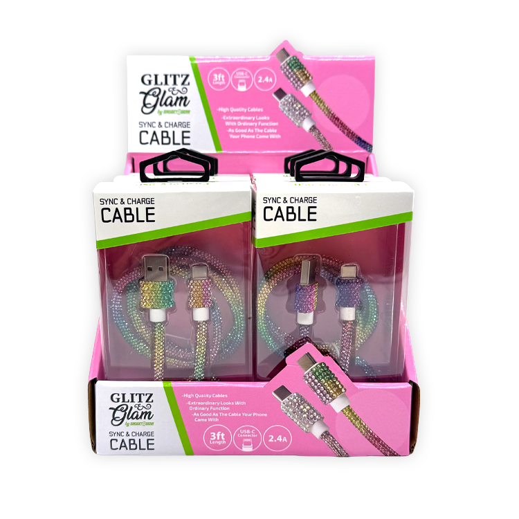 Glitz N Glam 3FT 2.4Amp USB-to-USB-C Cable - 6 Pieces Per Retail Ready Display 25948 GADGET GEAR