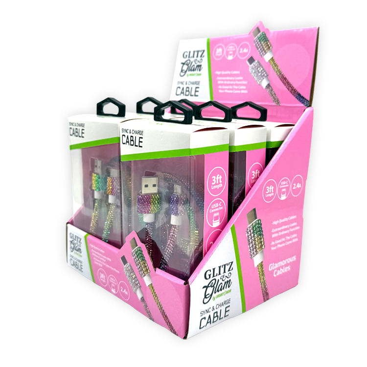 Glitz N Glam 3FT 2.4Amp USB-to-USB-C Cable - 6 Pieces Per Retail Ready Display 25948 GADGET GEAR