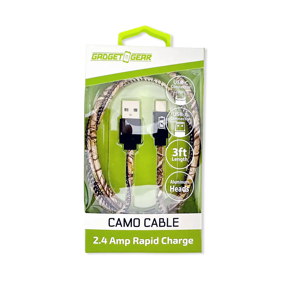 Charging Cable Camo USB-A-to-USB-C 3FT - 6 Pieces Per Retail Ready Display 25972 GADGET GEAR