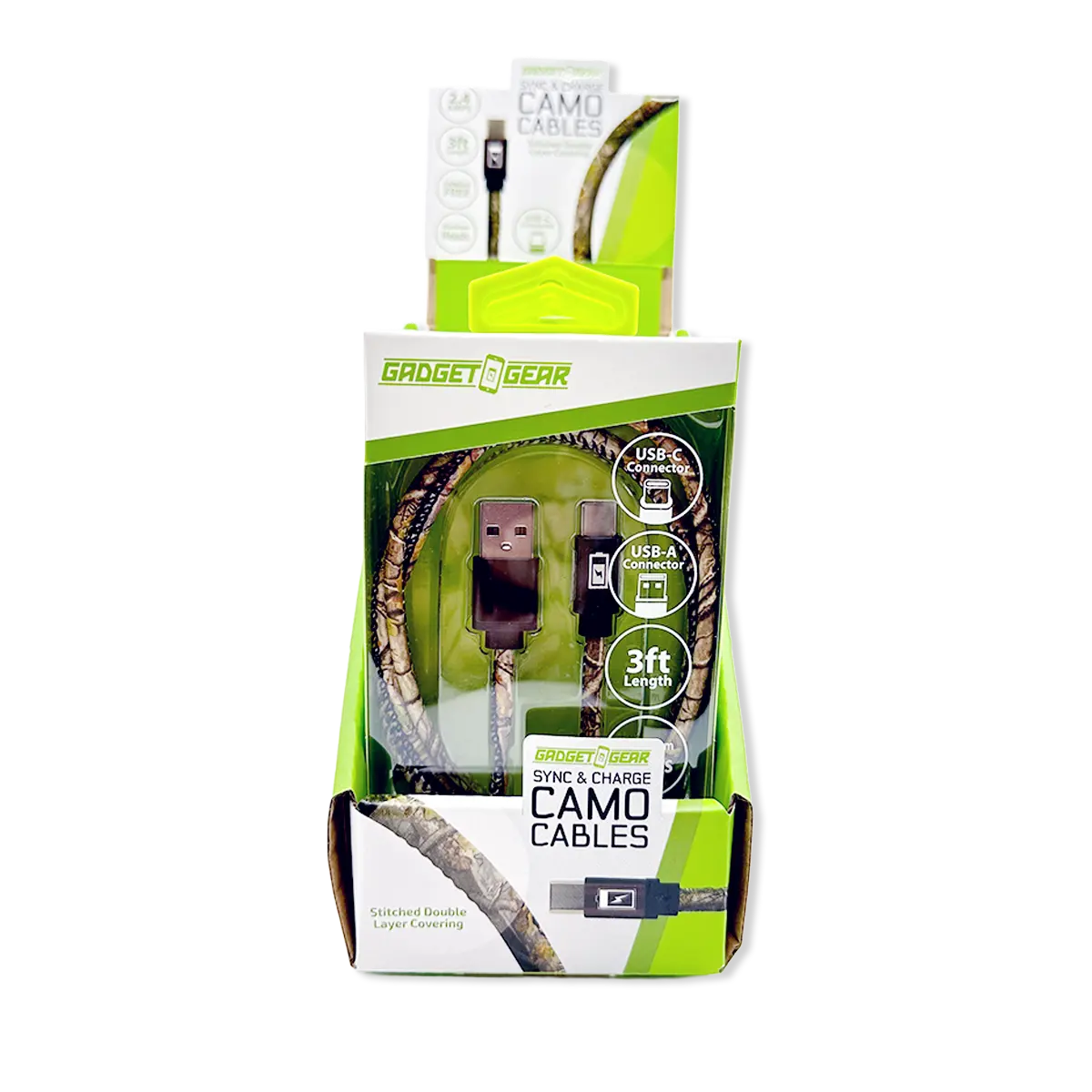 Charging Cable Camo USB-A-to-USB-C 3FT - 6 Pieces Per Retail Ready Display 25972 GADGET GEAR