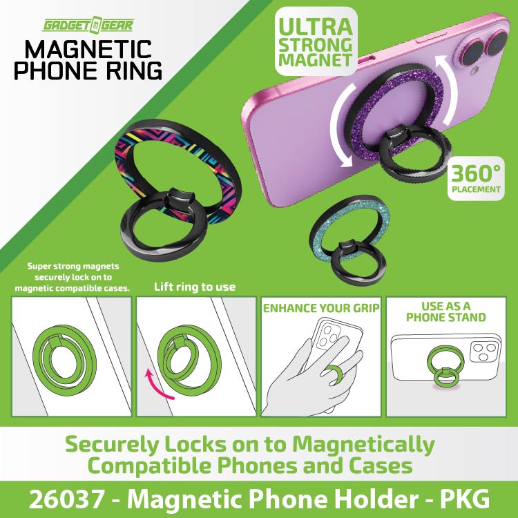 Magnetic Phone Ring - 6 Pieces Per Retail Ready Display 26037 GADGET GEAR