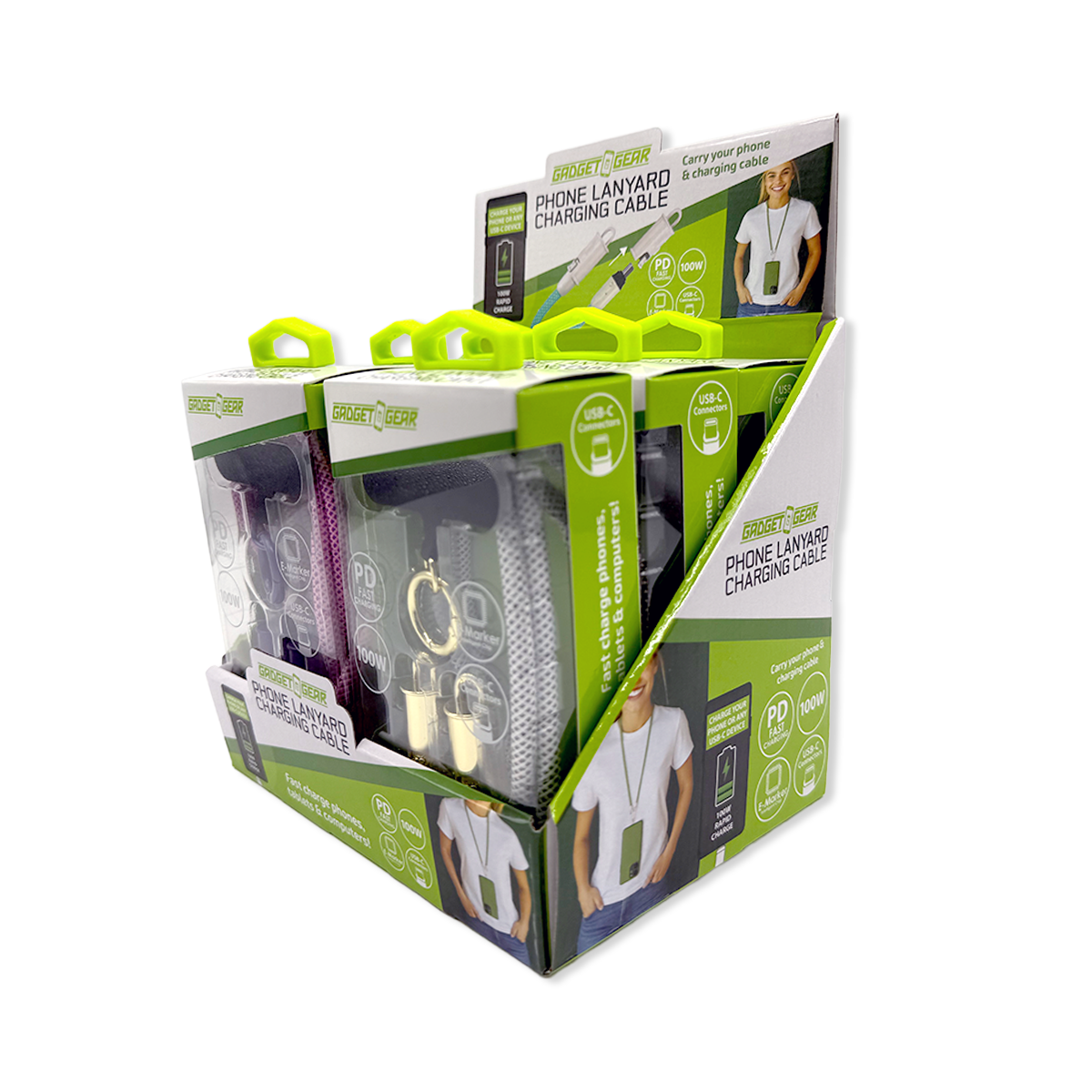Phone Lanyard 100W Charging Cable - 6 Pieces Per Retail Ready Display 26041 GADGET GEAR