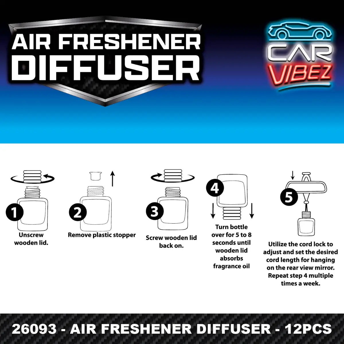Air Freshener Diffuser - 12 Pieces Per Retail Ready Display 26093 CAR VIBEZ