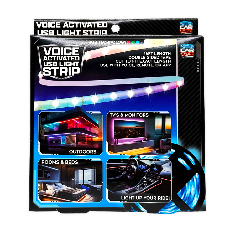 Voice Activated USB Mood Light Strip 16FT - 6 Pieces Per Retail Ready Display 26104 CAR VIBEZ