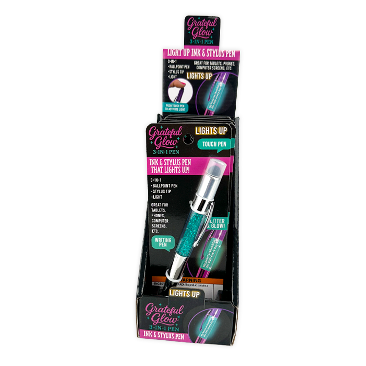 Grateful Glow 3-In-1 Light-Up Glitter Pen Stylus - 6 Pieces Per Retail Ready Display 26157 NOVELTY INC