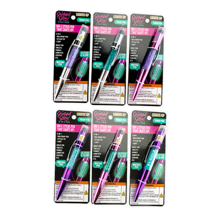 Grateful Glow 3-In-1 Light-Up Glitter Pen Stylus - 6 Pieces Per Retail Ready Display 26157 NOVELTY INC