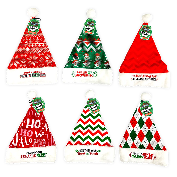 Christmas Santa Winter Hat with Merchandising Hang Strip - 6 Pieces Per Pack 26168 NOVELTY INC