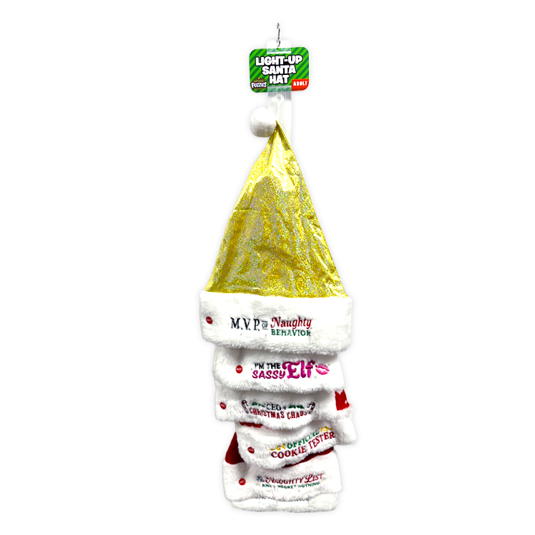 Light Up Christmas Santa Winter Hat with Merchandising Hang Strip - 6 Pieces Per Pack 26170 NOVELTY INC