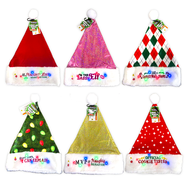 Light Up Christmas Santa Winter Hat with Merchandising Hang Strip - 6 Pieces Per Pack 26170 NOVELTY INC
