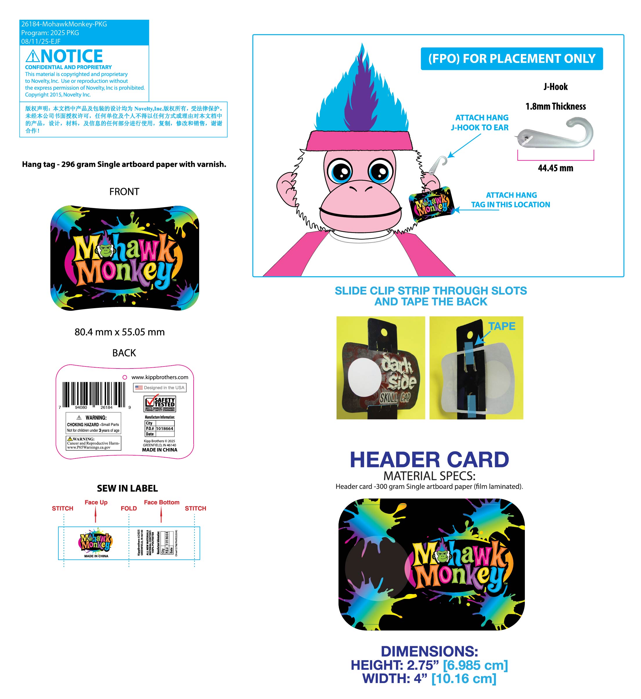 Mohawk Monkey with Merchandising Hang Strip - 6 Pieces Per Pack 26184 KIPP BROTHERS