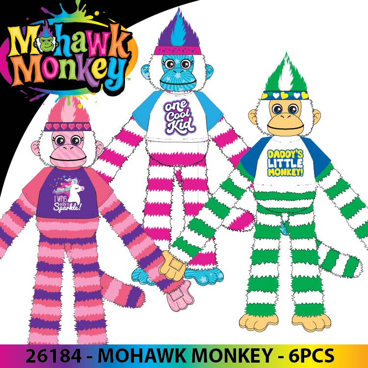 Mohawk Monkey with Merchandising Hang Strip - 6 Pieces Per Pack 26184 KIPP BROTHERS