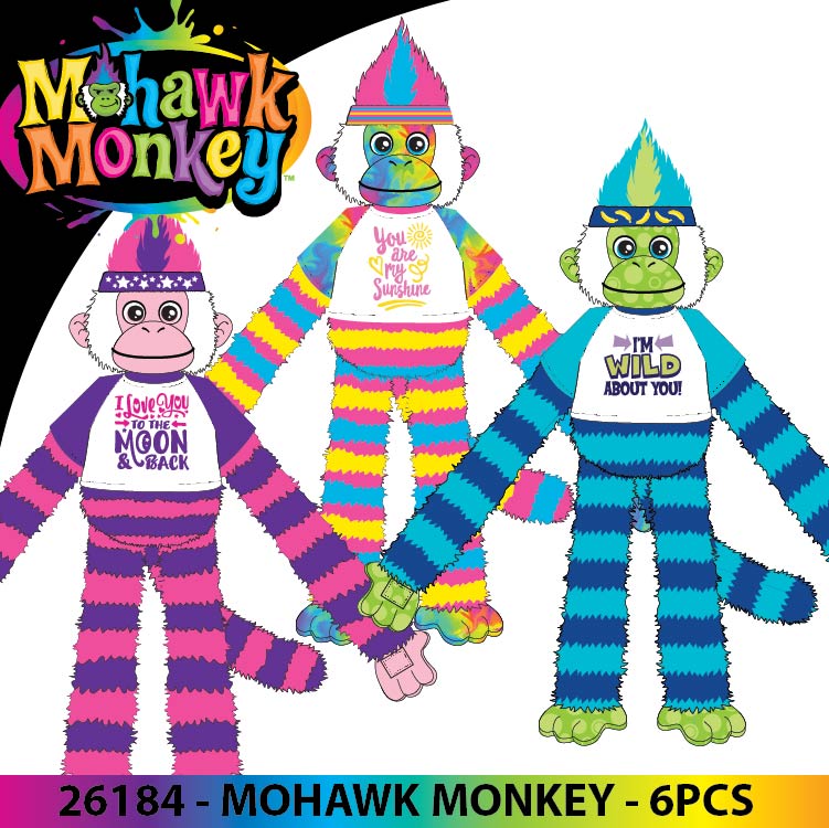 Mohawk Monkey with Merchandising Hang Strip - 6 Pieces Per Pack 26184 KIPP BROTHERS