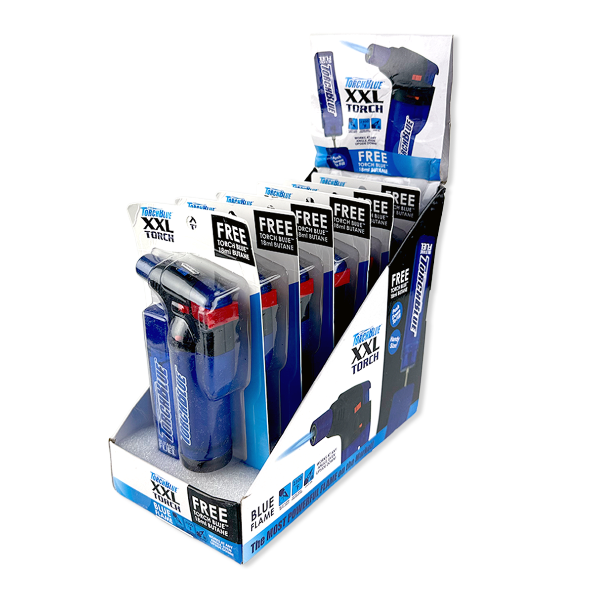 XXL Torch Lighter with Bonus Butane Refill Blister 2-Pack Sets - 6 Sets Per Display 26244 TORCH BLUE