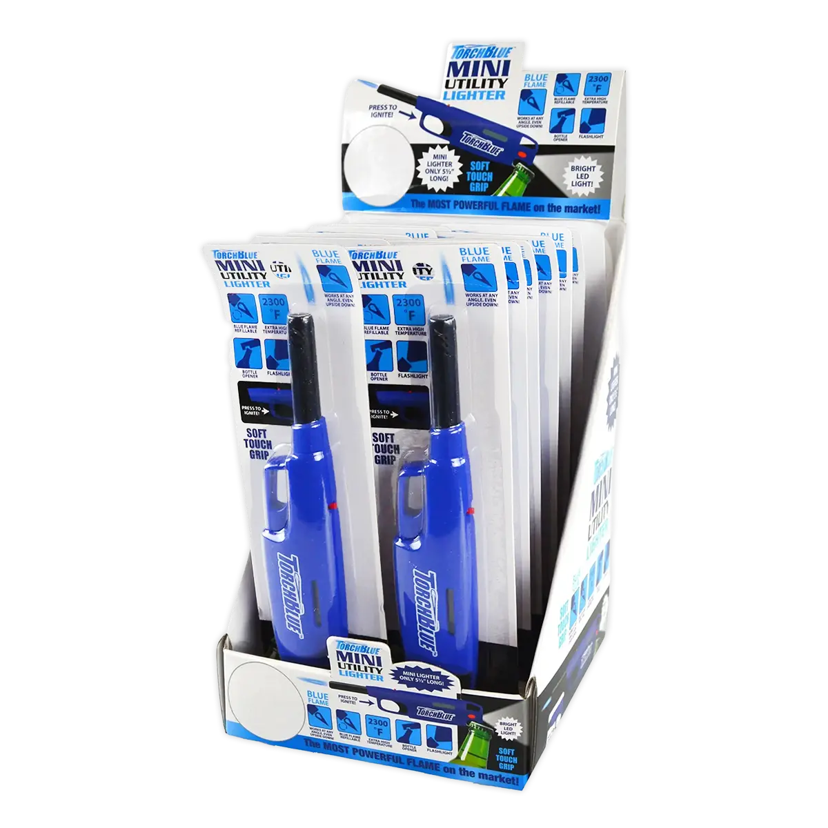 Mini Utility Torch Stick Lighter with LED Light - 12 Pieces Per Retail Ready Display 26327 TORCH BLUE