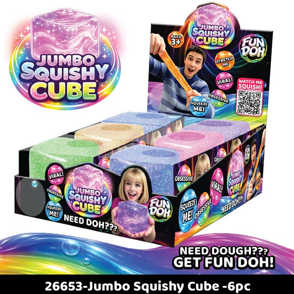 Fun Doh Jumbo Squishy Cube - 6 Pieces Per Retail Ready Display 26653