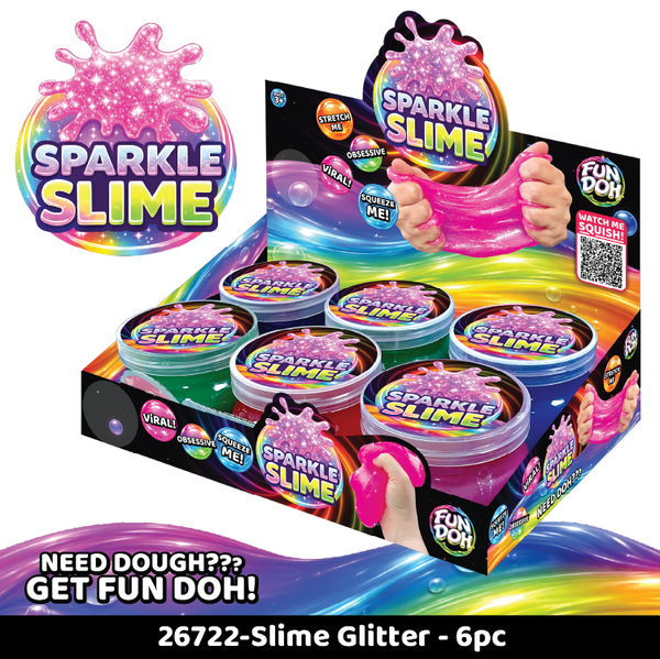 Fun Doh Glitter Slime - 6 Pieces Per Retail Ready Display 26722