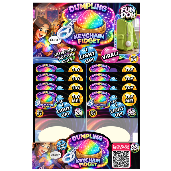 Fun Doh Dumpling Click Light-Up Keychain - 12 Pieces Per Retail Ready Display 26723