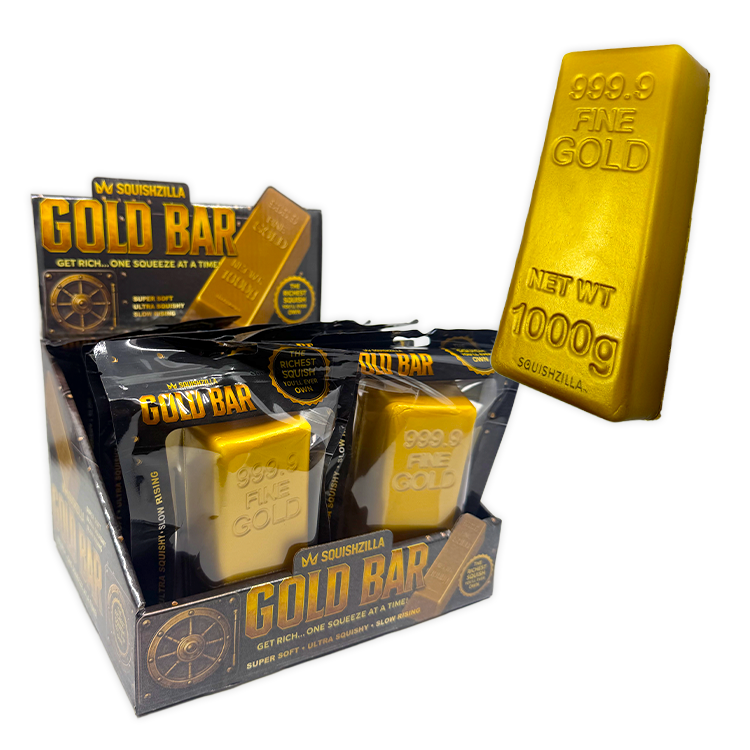 SquishZilla™ Fun Doh™ Gold Bar Slow-Rise Foam Squishy Toy - 12 Pieces Per Retail Ready Display 27010