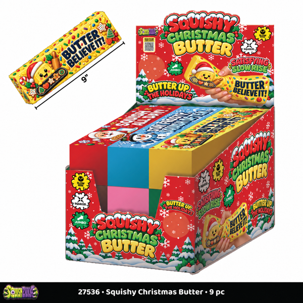 Fun Doh™ SquishZilla™ Slow Rise Foam Jumbo Butter Christmas Squishy - 9 Pieces Per Retail Ready Display 27536