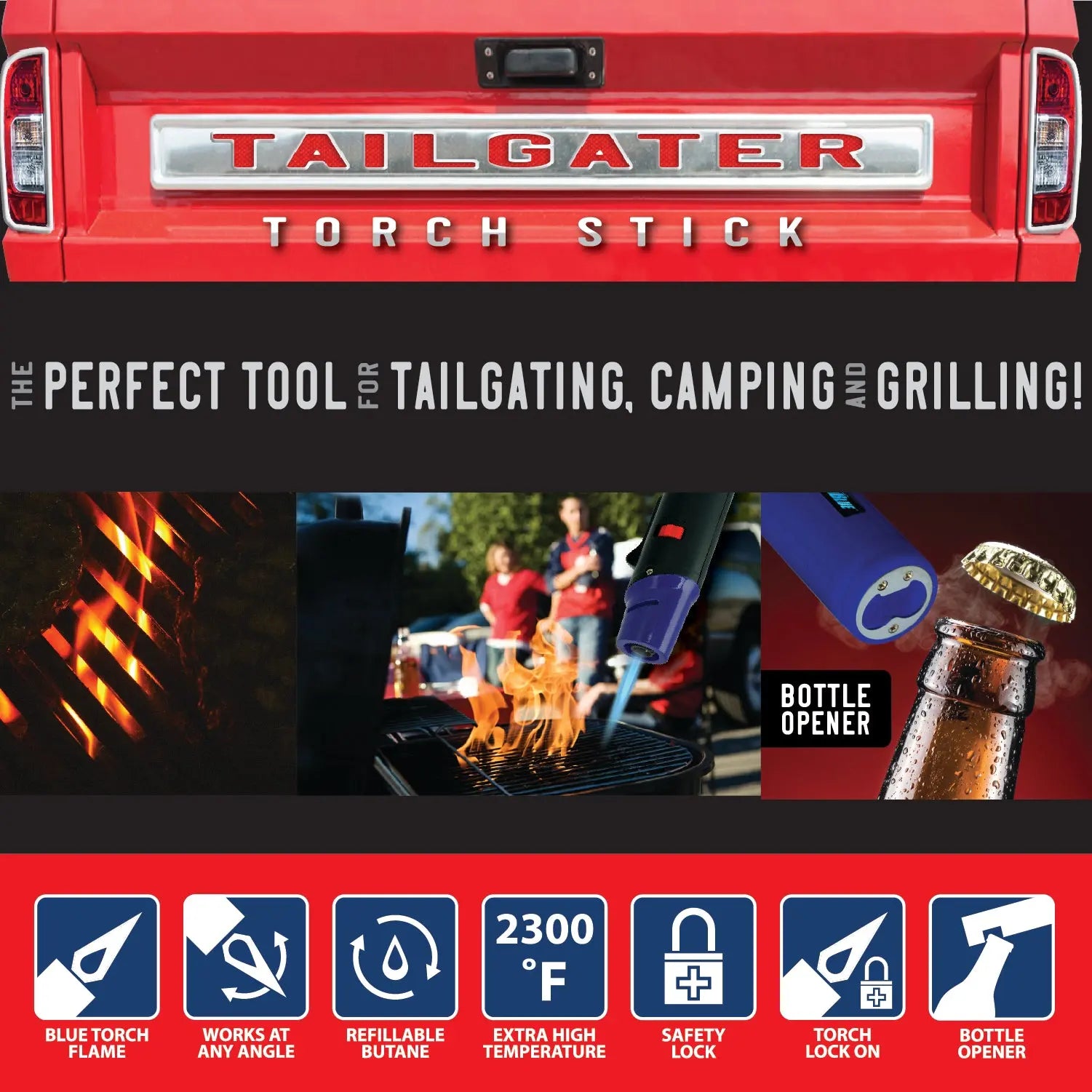 Tailgater Torch Stick Lighter With Bottle Opener - 12 Pieces Per Retail Ready Display 28174 TORCH BLUE