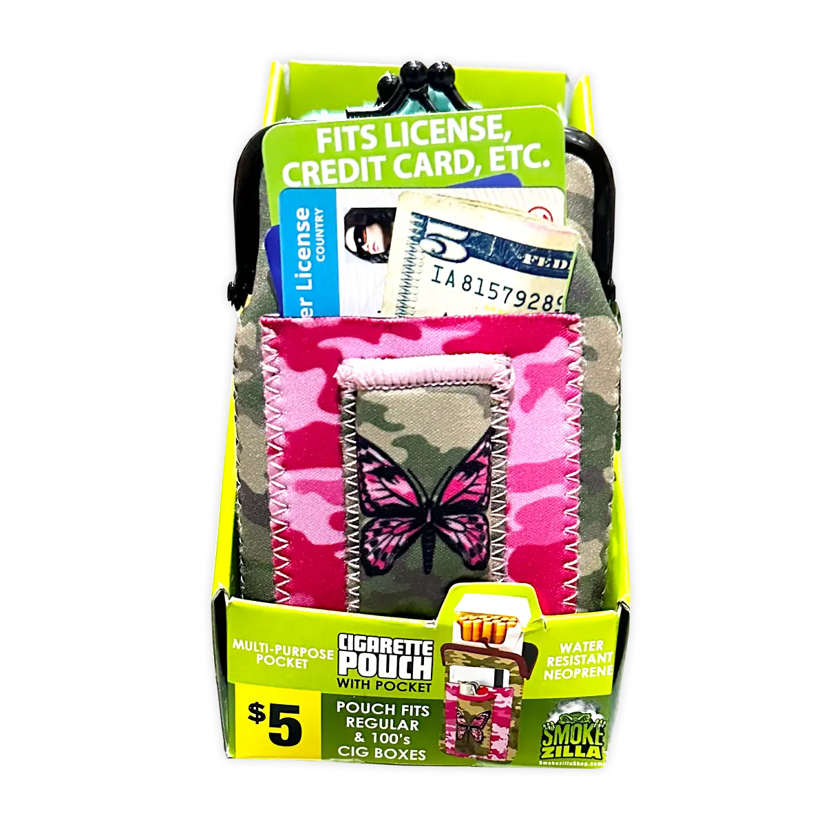 Neoprene Cigarette Pouch with Pocket - 6 Pieces Per Retail Ready Display 40312 SMOKEZILLA