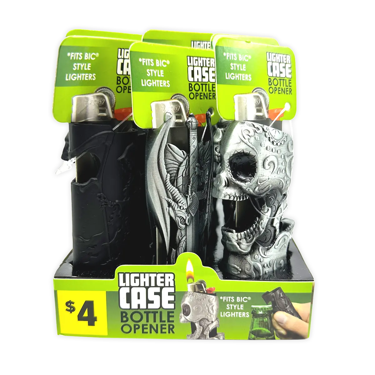 Metal Mystic Lighter Case with Bottle Opener Assortment - 12 Pieces Per Retail Ready Display 40314 SMOKEZILLA