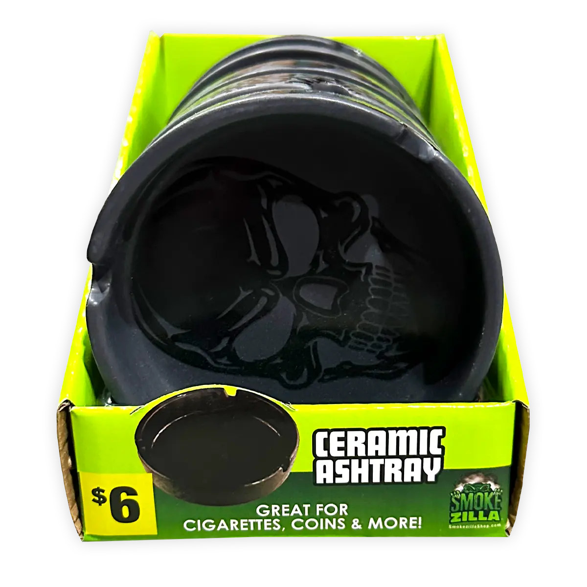 Round Ceramic Black Ashtray - 5 Per Retail Ready Display 40321 SMOKEZILLA