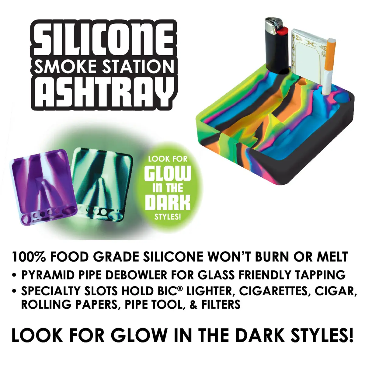 Silicone Ashtray with Assorted Colors - 6 Per Retail Ready Display 40957 SMOKEZILLA