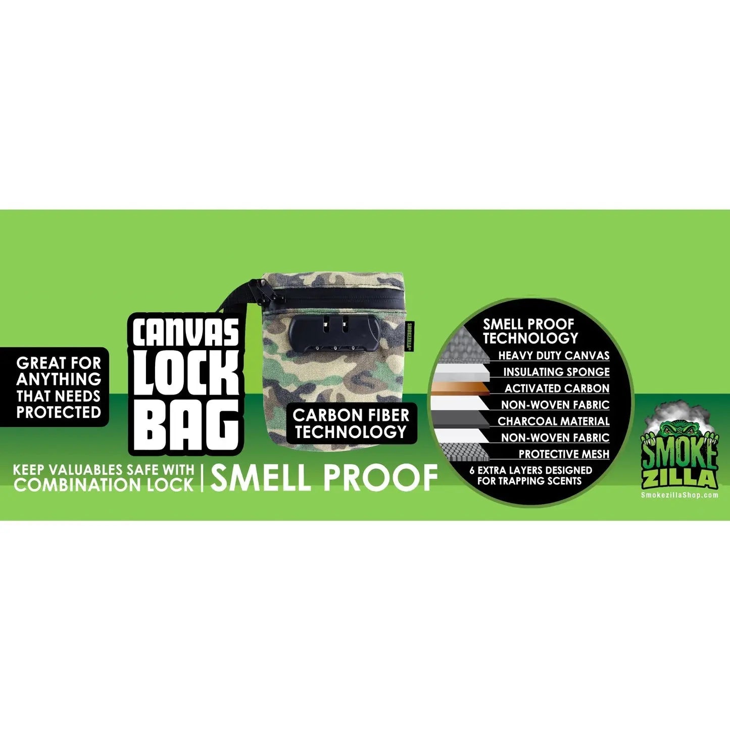 Smell Proof Canvas Lock Bag - 6 Pieces Per Retail Ready Display 41418 SMOKEZILLA