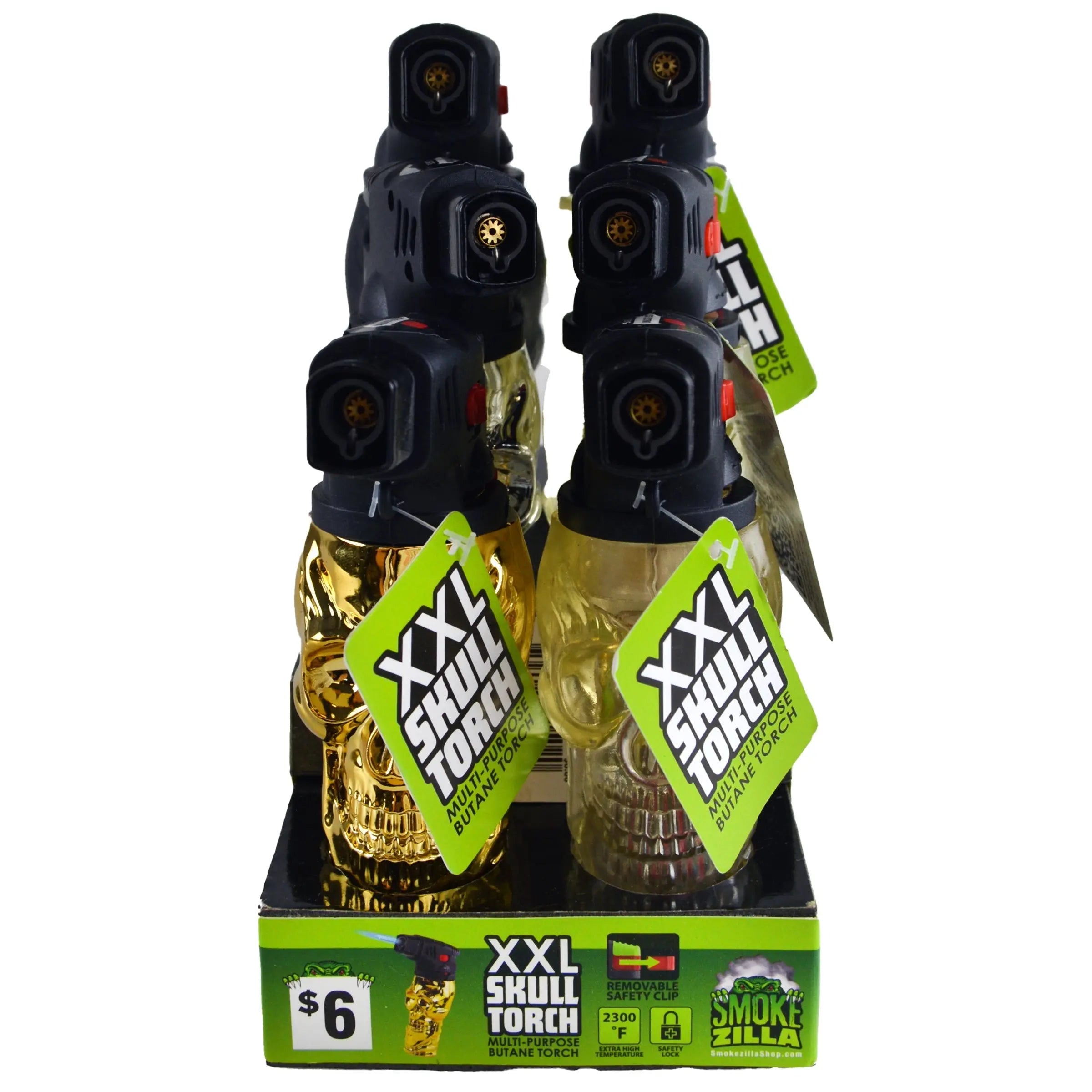 Metallic XXL Skull Torch Lighter - 6 Pieces Per Retail Ready Display 41426 SMOKEZILLA