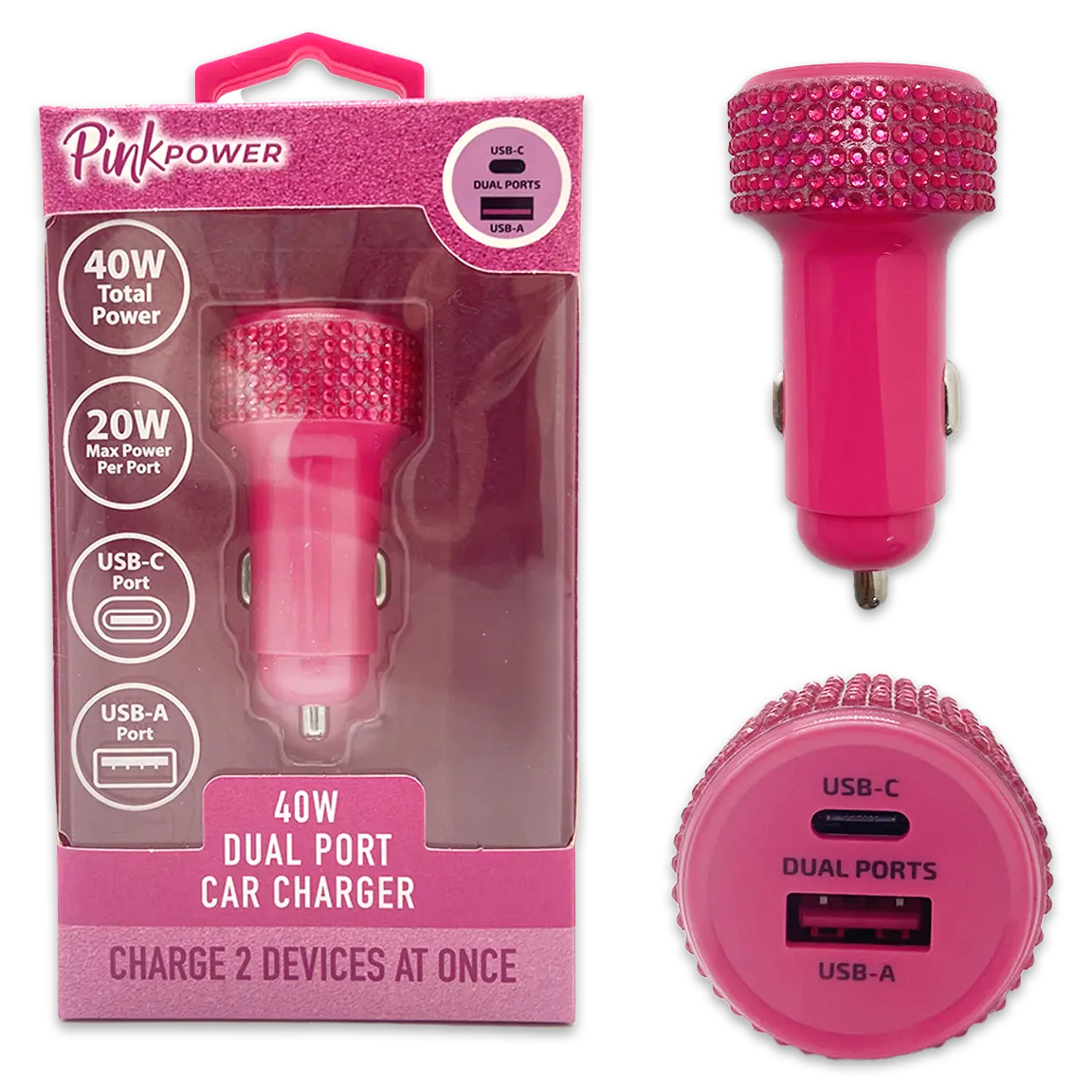 Car Charger / Wall Charger / Charging Cable Pink Power Assortment - 20 Pieces Per Retail Ready Display 88527 GADGET GEAR