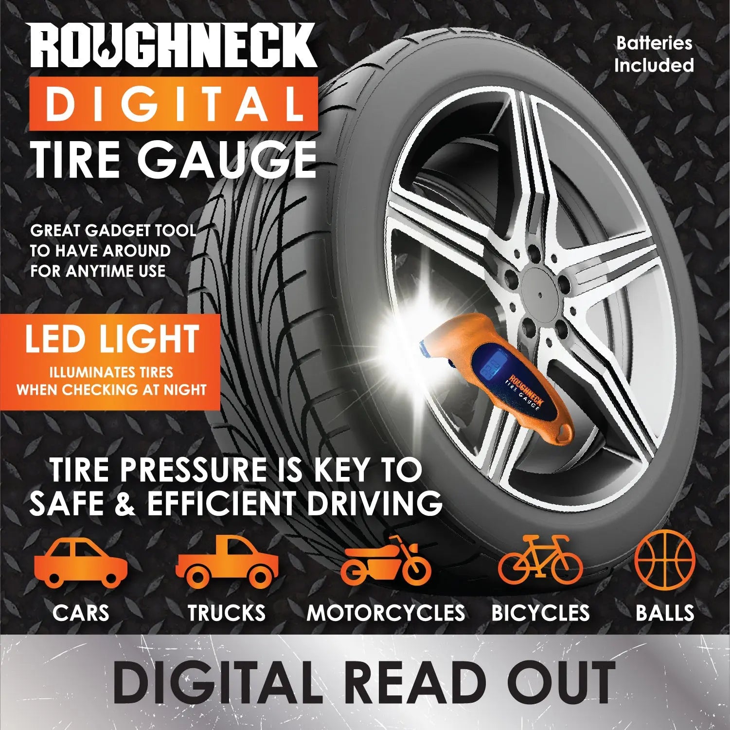 Digital Tire Gauge with LED Light - 4 Pieces Per Retail Ready Display 41655 ROUGHNECK