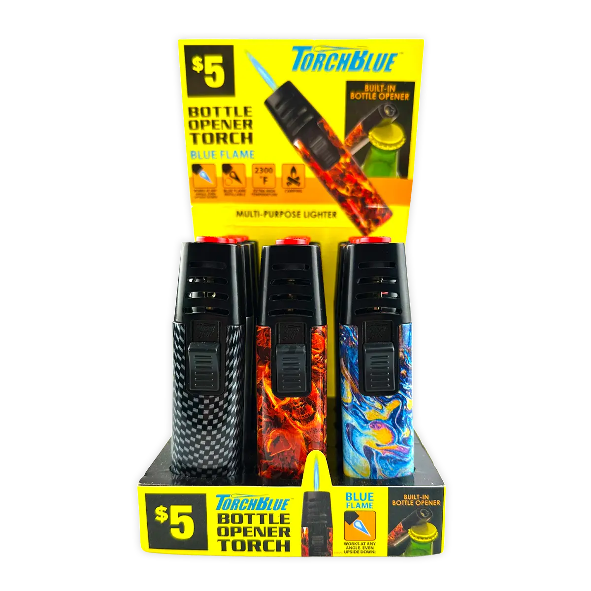Torch Stick Bottle Opener Lighter - 12 Pieces Per Retail Ready Display 41775 TORCH BLUE