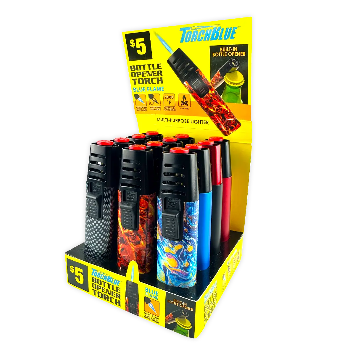 Torch Stick Bottle Opener Lighter - 12 Pieces Per Retail Ready Display 41775 TORCH BLUE