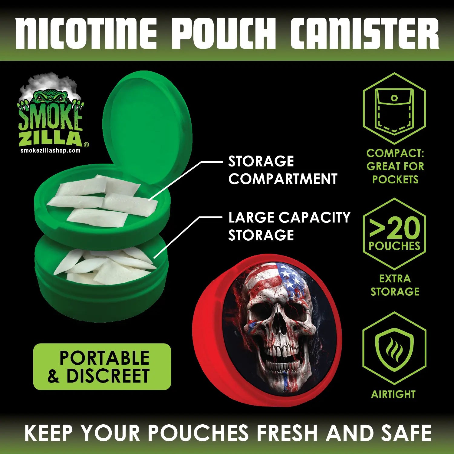 Nicotine Pouch and Storage Canisters - 4 Pieces Per Retail Ready Display 41784 SMOKEZILLA