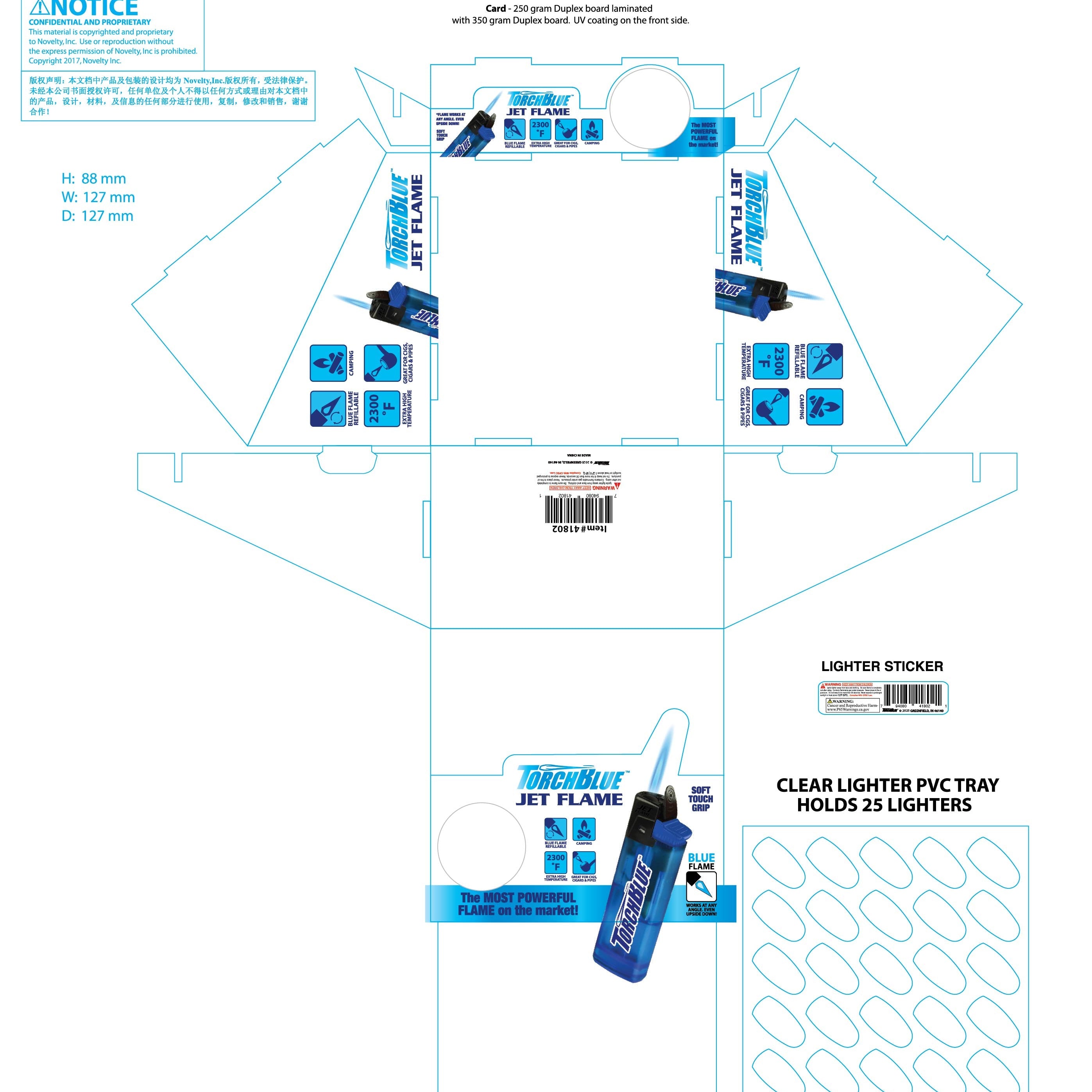 Custom Hot Spot Torch Jet Flame Lighter - 25 Pieces Per Retail Ready Display 41802 TORCH BLUE