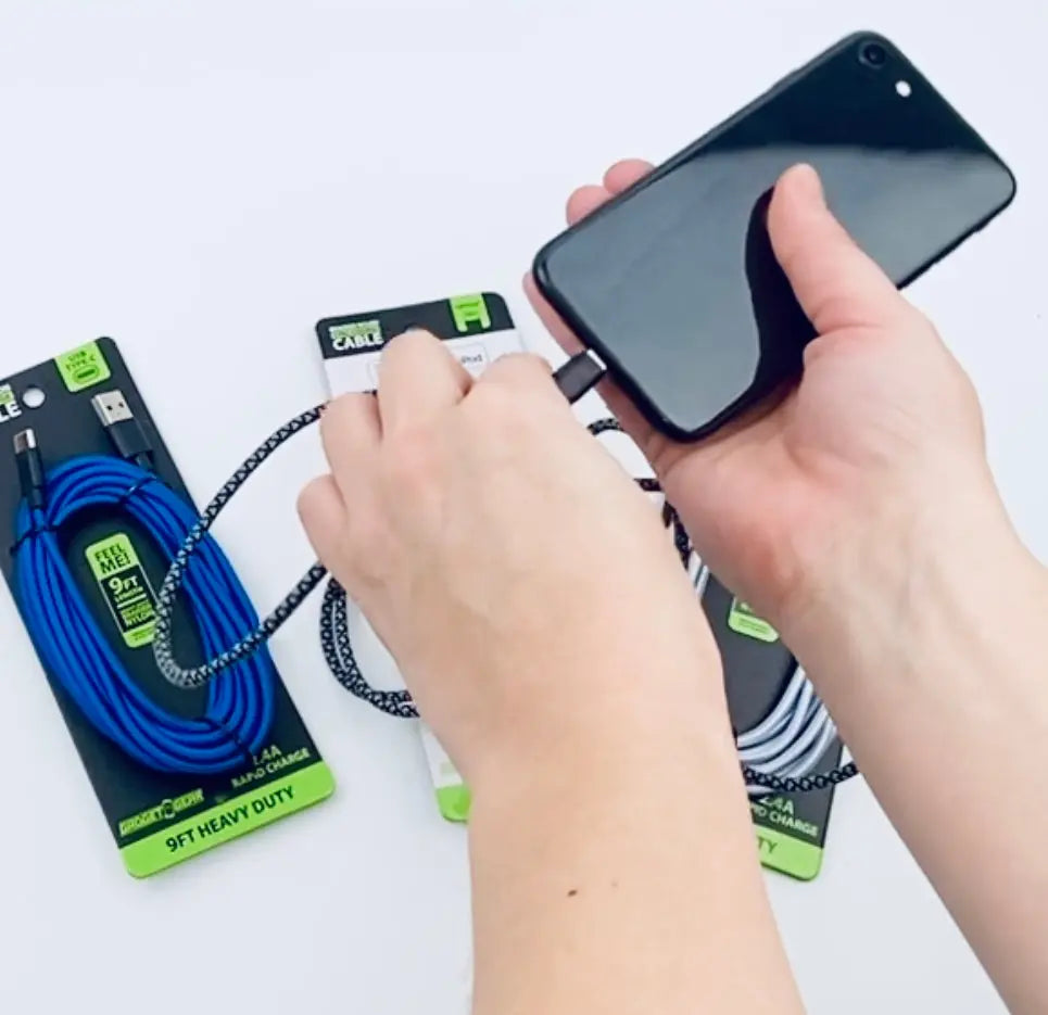 Charging Cable Braided Nylon Assortment USB-C / MFi / Micro USB 9FT 2.4 Amp - 12 Pieces Per Retail Ready Display 88273 GADGET GEAR