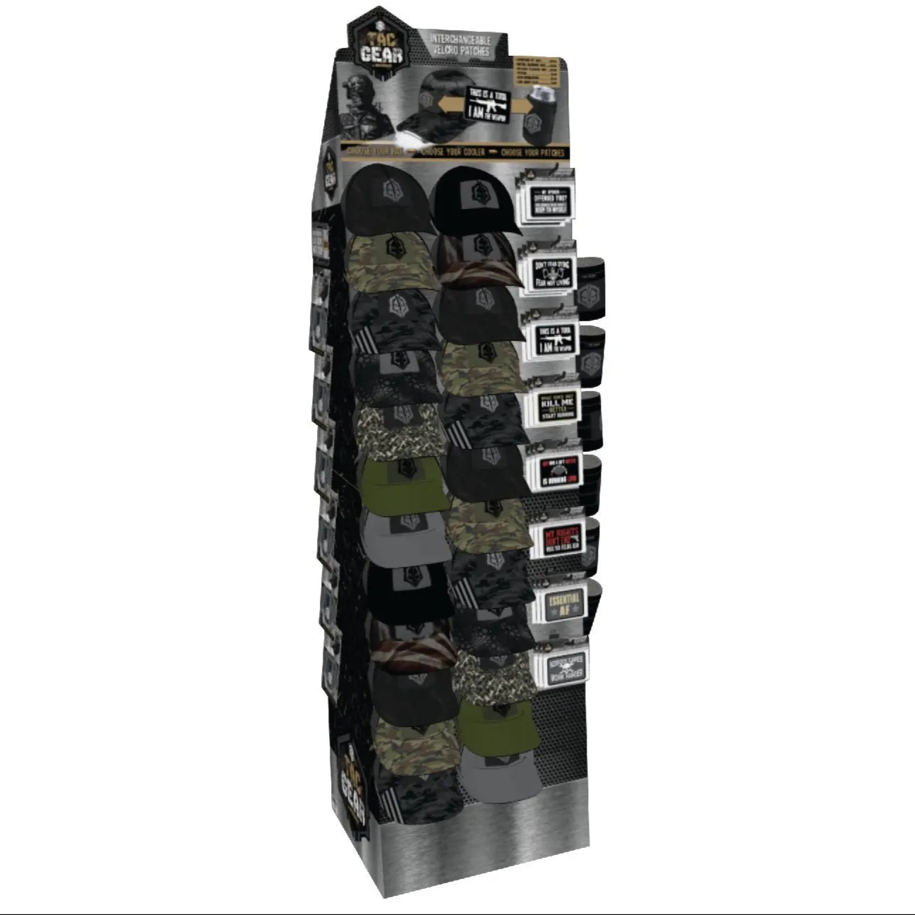 Patriotic Tac Gear Hat and Accessory Assortment Floor Display (Clean) - 56 Pieces Per Retail Ready Display Kit 88469 TAC GEAR