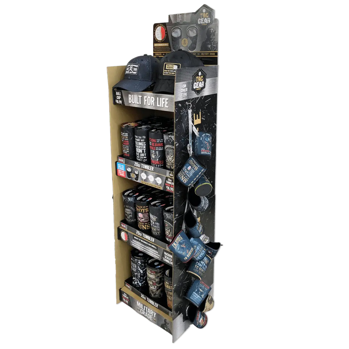 Patriotic Tac Gear Hat and Insulated Cup Assortment Floor Display - 72 Pieces Per Retail Ready Display 88448 TAC GEAR