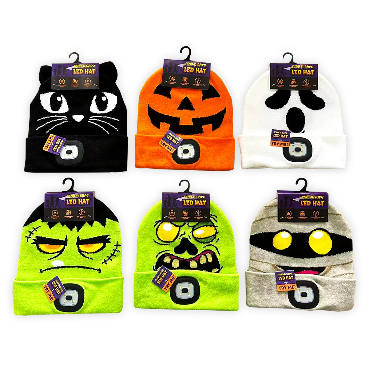 Halloween Knit Hat Beanie LED Light Assortment Floor Display - 36 Pieces Per Retail Ready Display  88463 KIPP BROTHERS