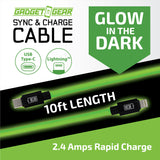 Charging Cable Glow in The Dark Assortment 10FT - 6 Pieces Per Retail Ready Display 88498