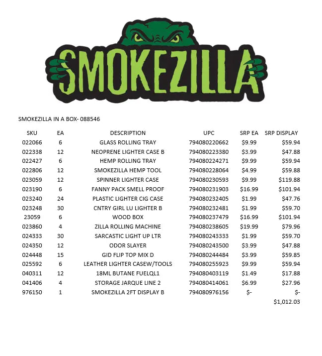 Curated Smokezilla Top Sellers Assorted Smoking Accessories Floor Display 88546 SMOKEZILLA