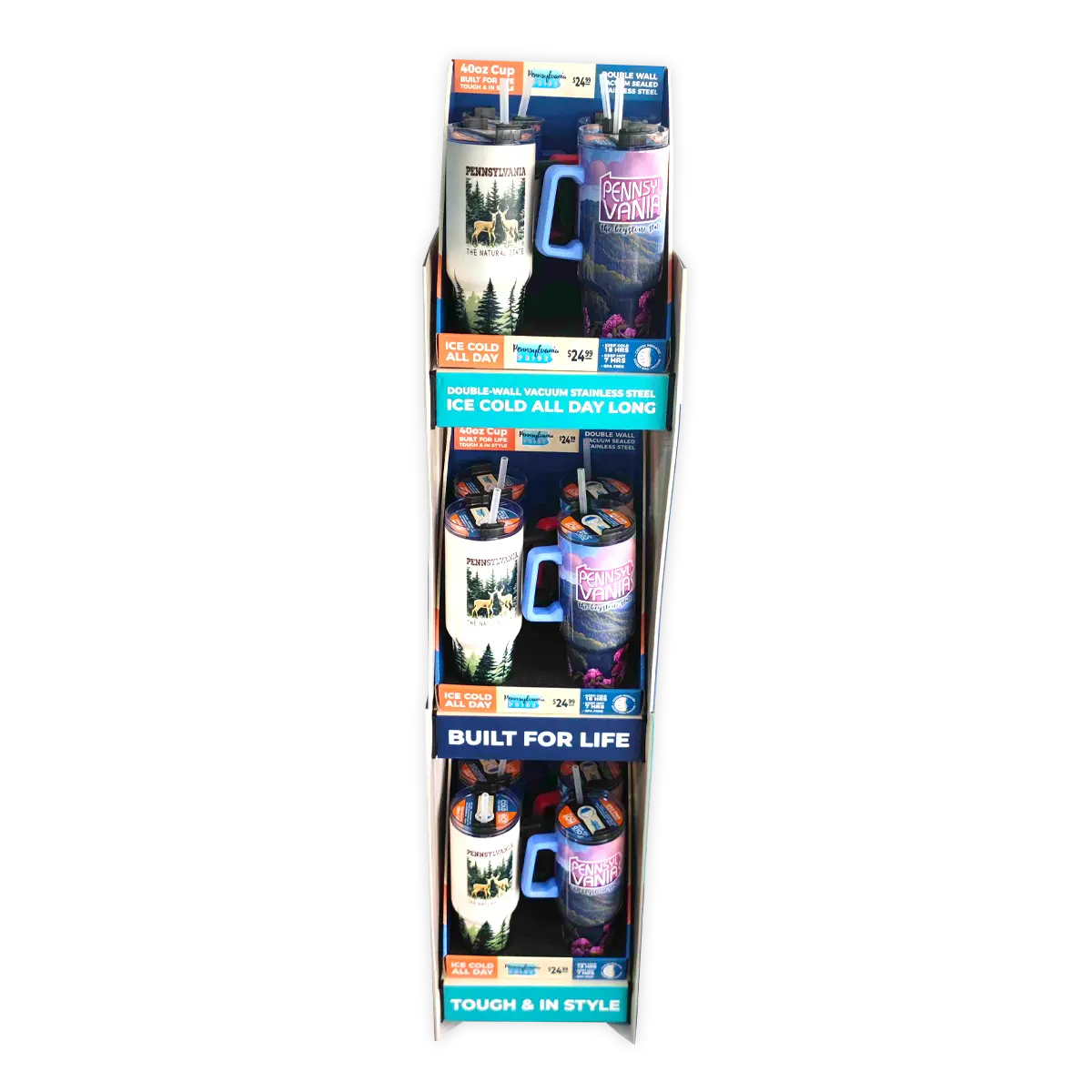 40 oz Stainless-Steel Insulated Printed Cup Pennsylvania Floor Display - 12 Pieces Per Retail Ready Display 88559 ROUGHNECK